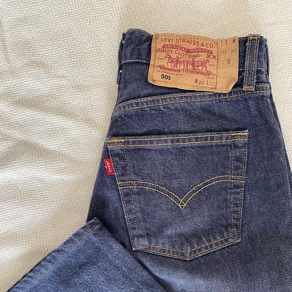 Levi's Denim - Vintage Levi's 501 dark blue wash 90s jeans high waist